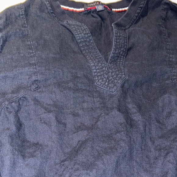 Gently Loved 100% Linen Tommy Hilfiger Navy Long Sleeve Blouson Beautiful - Picture 2 of 12